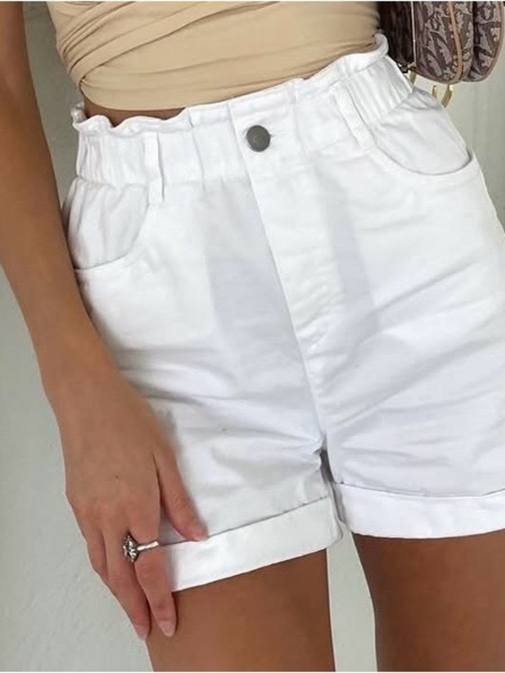 H&M White High-Waist 100% cotton Shorts
